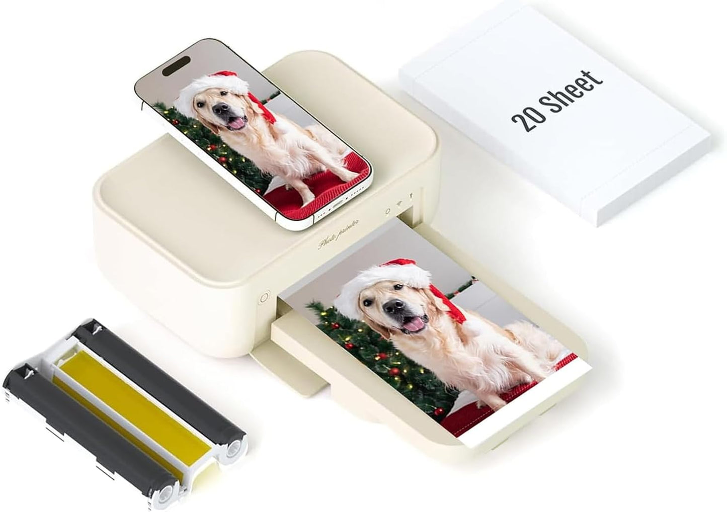 HPRT Photo Printer 4x6,Instant Picture Printer for iPhone, Android Beige Printer+20sheets