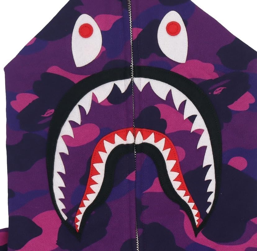 Unisex Shark Embroidery Y2k Zip Up Hoodie Couple Sweatshirts Jacket Asian Size