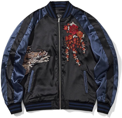 Dragon Bomber Jacket Reversible Zip Up Hoodies Japanese Streetwear