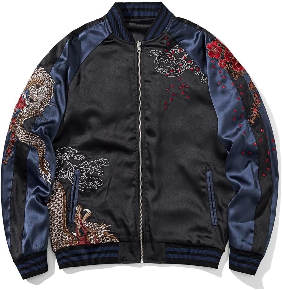 Dragon Bomber Jacket Reversible Zip Up Hoodies Japanese Streetwear