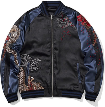 Dragon Bomber Jacket Reversible Zip Up Hoodies Japanese Streetwear