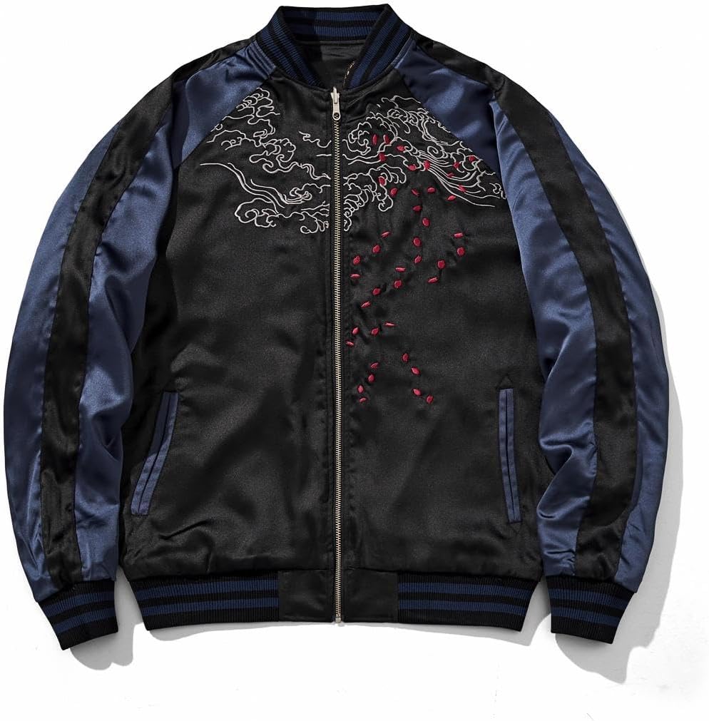 reversible Dragon Satin Bomber Jacket Japanese Vintage Windbreaker