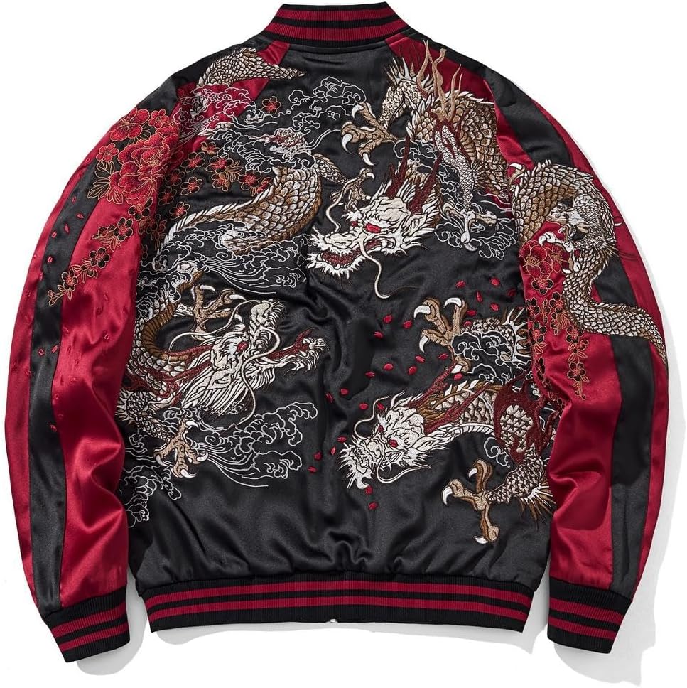 Dragon Bomber Jacket Reversible Zip Up Hoodies Japanese Streetwear