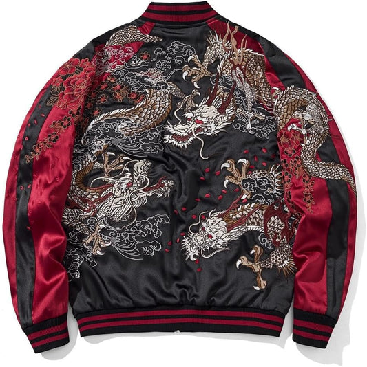 Dragon Bomber Jacket Reversible Zip Up Hoodies Japanese Streetwear
