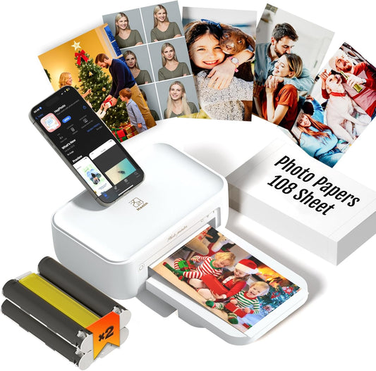 iDPRT 4x6 Mini Mobile Instant Photo Printer For Iphone & Android White 108sheets + 2 Cartridges