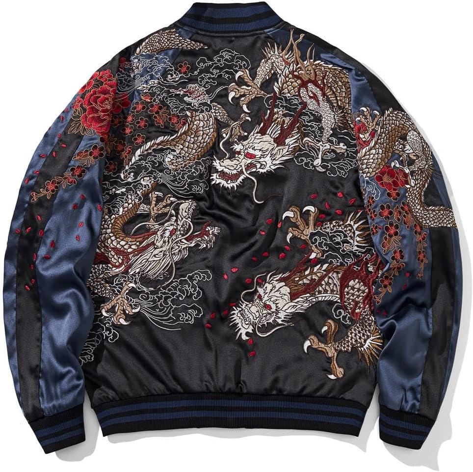 Dragon Bomber Jacket Reversible Zip Up Hoodies Japanese Streetwear