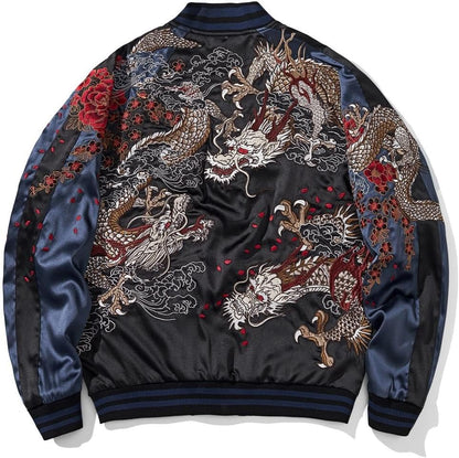 Dragon Bomber Jacket Reversible Zip Up Hoodies Japanese Streetwear