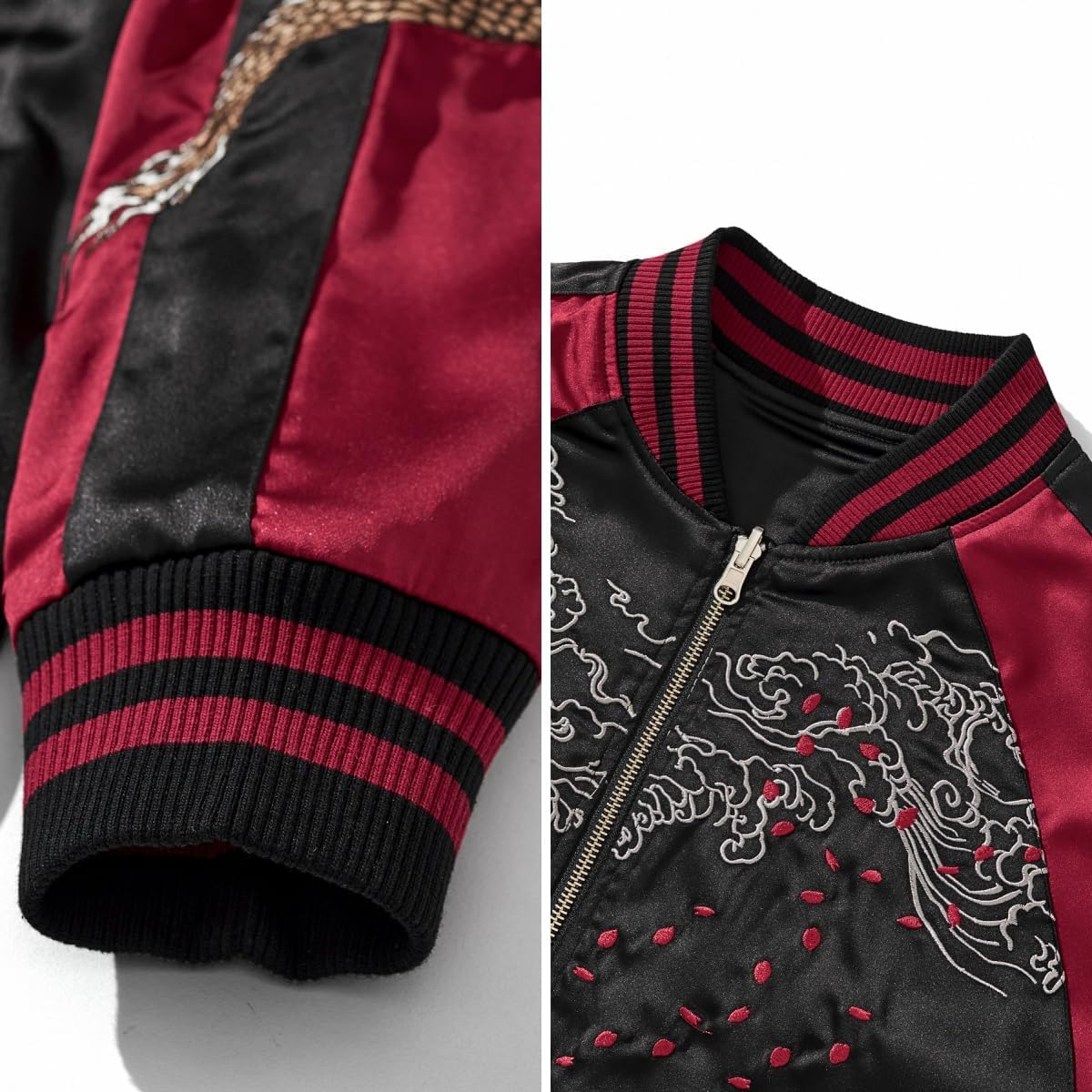 reversible Dragon Satin Bomber Jacket Japanese Vintage Windbreaker