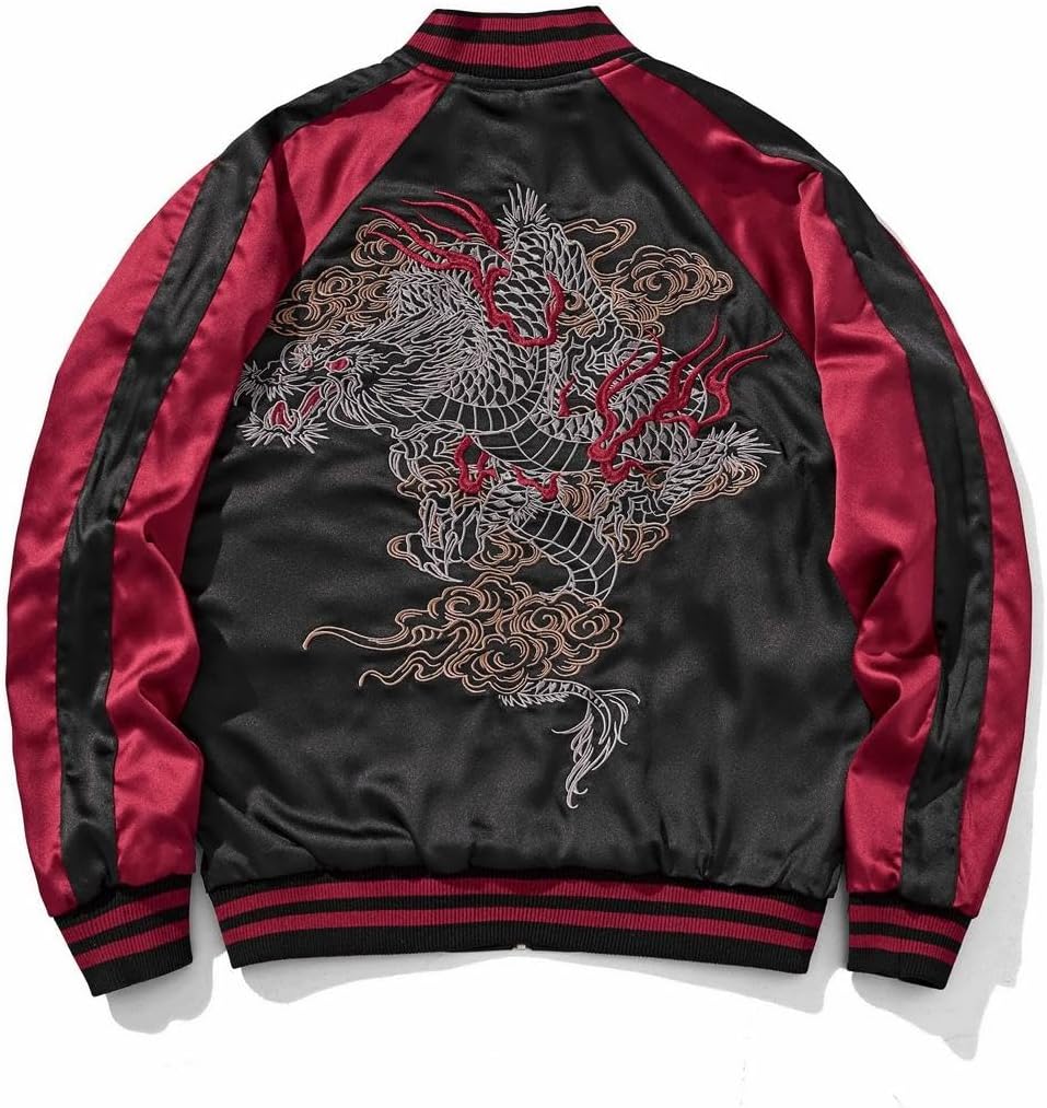 reversible Dragon Satin Bomber Jacket Japanese Vintage Windbreaker