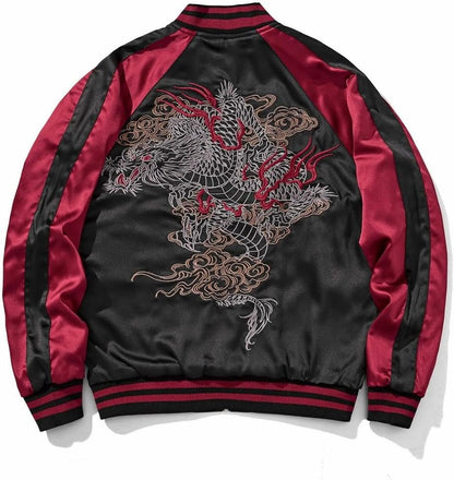 reversible Dragon Satin Bomber Jacket Japanese Vintage Windbreaker