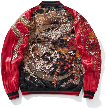 Dragon Floral Embroidery Bomber Jacket Hip Hop Casual Coat Sweetshirt