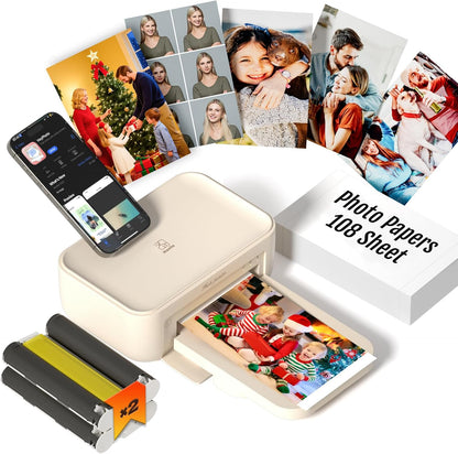 iDPRT 4x6 Mini Mobile Instant Photo Printer For Iphone & Android Beige-108sheets 108sheets + 2 Cartridges