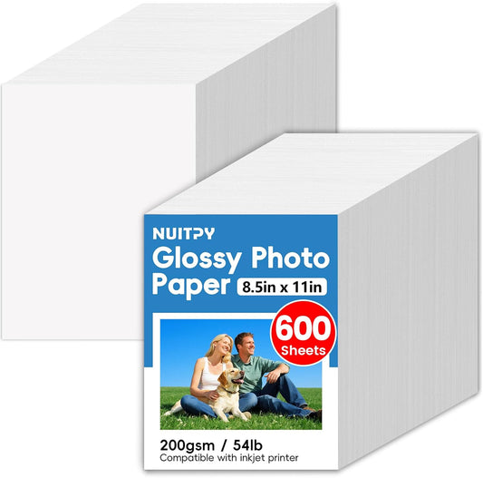 8.5in x 11in Inkjet Photo Printer Paper, Picture Paper for Photos 8.5''x11''-600 Sheets