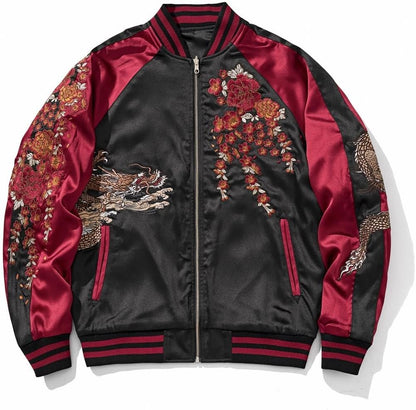 reversible Dragon Satin Bomber Jacket Japanese Vintage Windbreaker