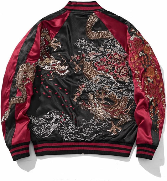 reversible Dragon Satin Bomber Jacket Japanese Vintage Windbreaker