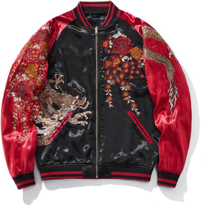 Dragon Floral Embroidery Bomber Jacket Hip Hop Casual Coat Sweetshirt