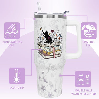 Skull Bookshelf Coffee Travel Mugs Christmas Insulated Cup Funny Gifts