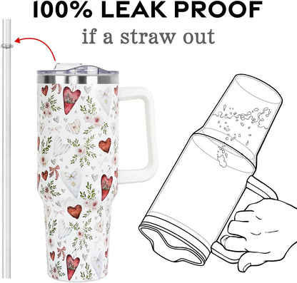 Christmas 40 oz Tumbler with Handle and Straw Lid,Cute Valentine's Day Spring Gift for Her Women Girlfriend Wife Red Heart Floral Vacuum Insulated Leak Proof Stainless Steel Coffee Cup Mug (Copy) (Copy)