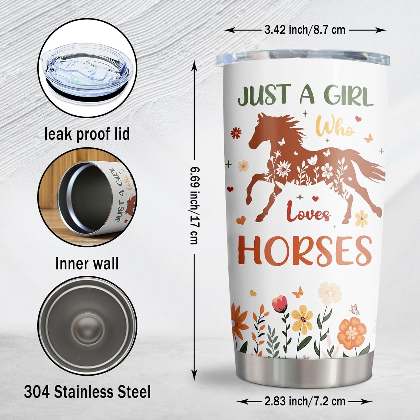 Just A Girl Who Loves Horses Mug 20 Oz Stainless Steel Tumbler Gift