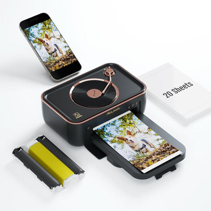 HPRT Photo Printer 4x6,Instant Picture Printer for iPhone, Android Black Audio Printer + 20 sheets of paper