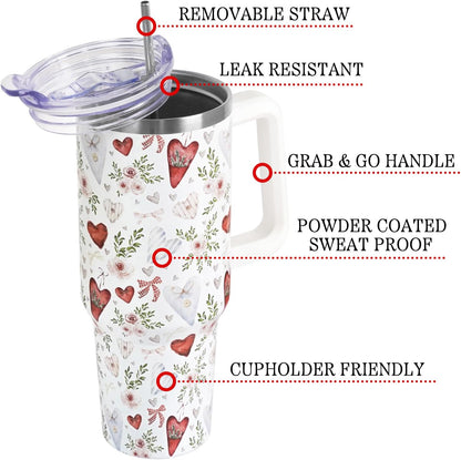 Christmas 40 oz Tumbler with Handle and Straw Lid,Cute Valentine's Day Spring Gift for Her Women Girlfriend Wife Red Heart Floral Vacuum Insulated Leak Proof Stainless Steel Coffee Cup Mug (Copy) (Copy)
