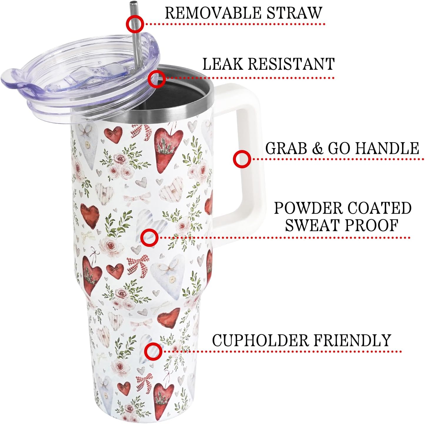 40 Oz Stainless Steel Tumbler Travel Mug Women Valentines Day Gifts