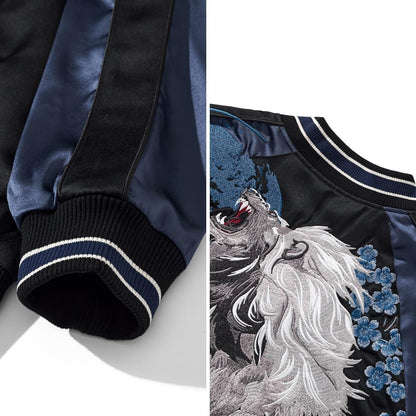 Men's Lion Embroidery Bomber Jacket Zip Up Hoodies Streetwear