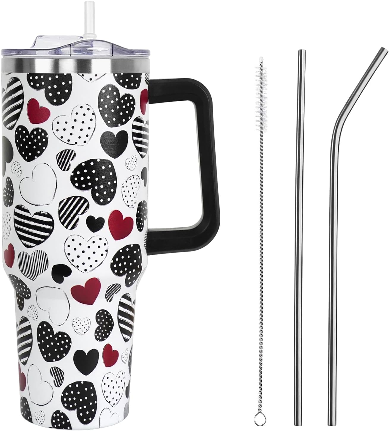 Christmas 40 oz Tumbler with Handle and Straw Lid,Cute Valentine's Day Spring Gift for Her Women Girlfriend Wife Red Heart Floral Vacuum Insulated Leak Proof Stainless Steel Coffee Cup Mug (Copy) (Copy) Valentine Tumbler 3 40 Ounces