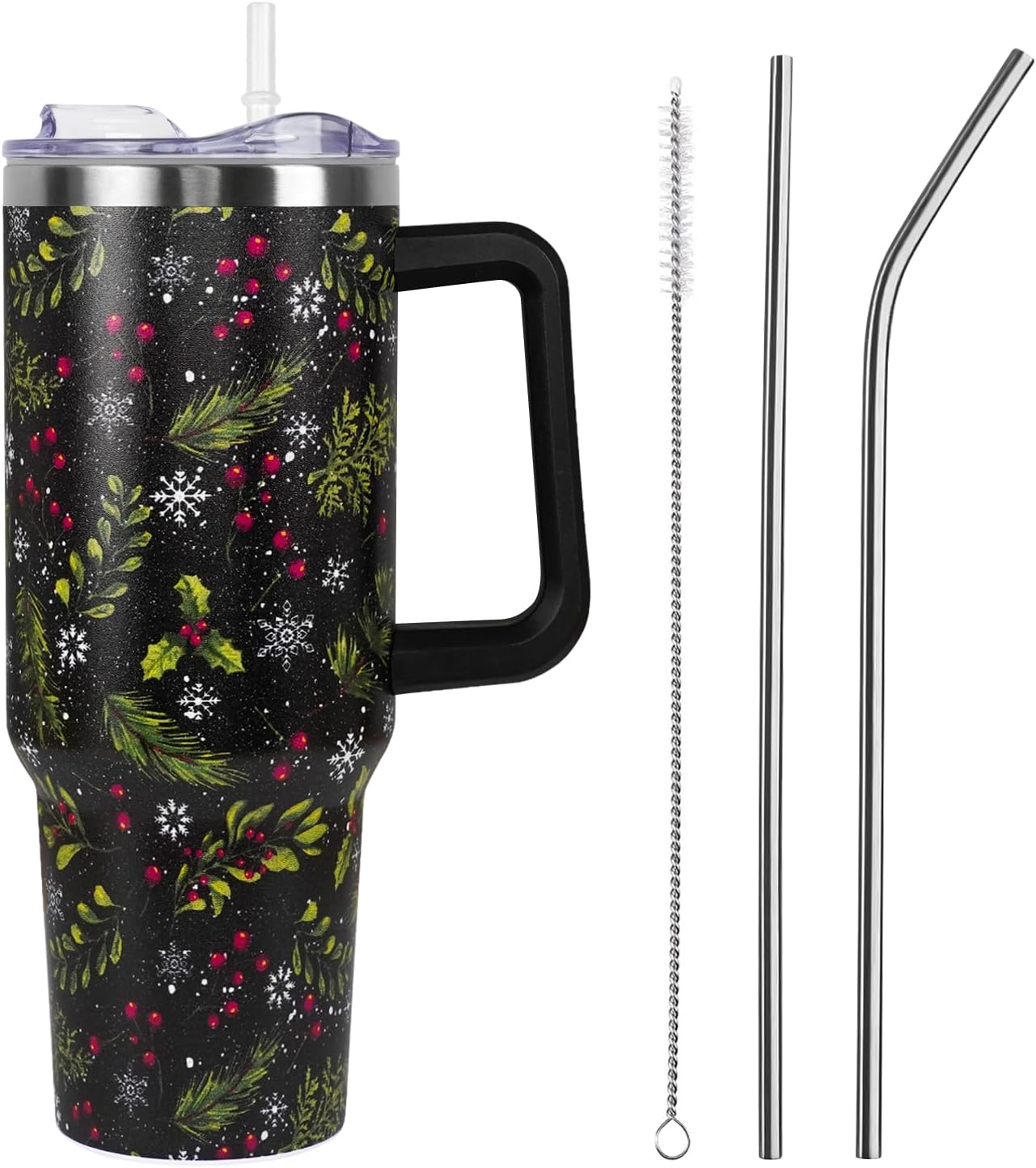 Christmas 40 oz Tumbler with Handle and Straw Lid,Cute Valentine's Day Spring Gift for Her Women Girlfriend Wife Red Heart Floral Vacuum Insulated Leak Proof Stainless Steel Coffee Cup Mug (Copy) (Copy) Holiday Tumblers 7 40 Ounces