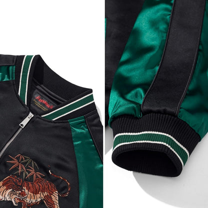Tiger Embroidery Men's Bomber Jacket Japanese Hip Hop Streetwear