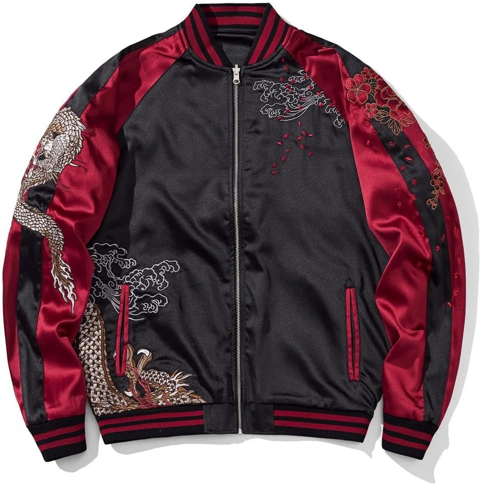 Dragon Bomber Jacket Reversible Zip Up Hoodies Japanese Streetwear