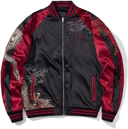 Dragon Bomber Jacket Reversible Zip Up Hoodies Japanese Streetwear