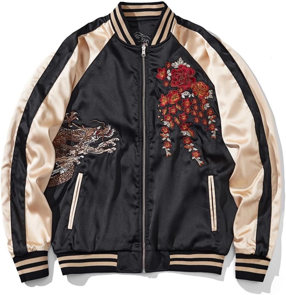 Dragon Bomber Jacket Reversible Zip Up Hoodies Japanese Streetwear