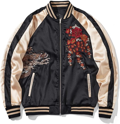 Dragon Bomber Jacket Reversible Zip Up Hoodies Japanese Streetwear