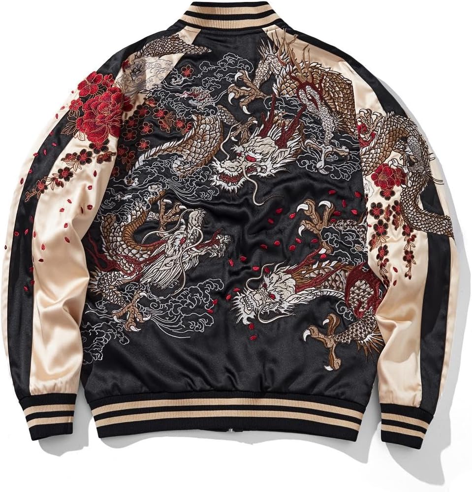 Dragon Bomber Jacket Reversible Zip Up Hoodies Japanese Streetwear