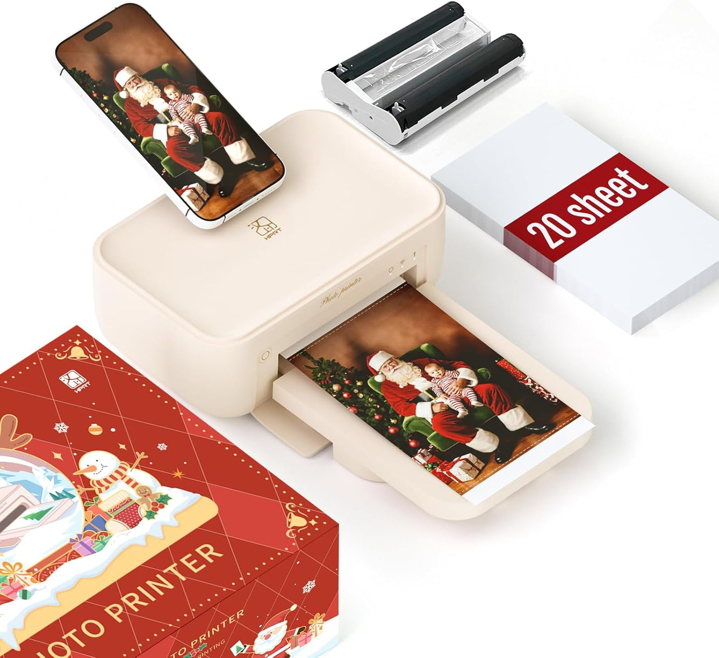 HPRT Photo Printer 4x6,Instant Picture Printer for iPhone, Android Christmas Printer+20sheets