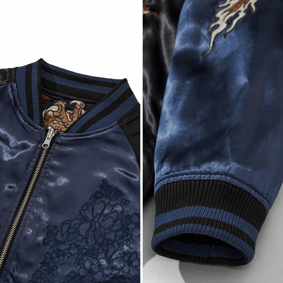 Dragon Floral Embroidery Bomber Jacket Hip Hop Casual Coat Sweetshirt