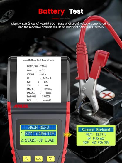 Car Battery Tester with Printer for Motorcycles Truck SUV ATV RV