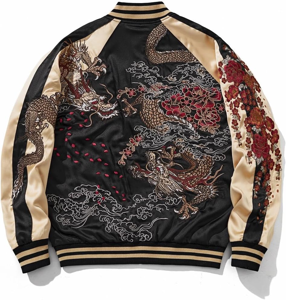 reversible Dragon Satin Bomber Jacket Japanese Vintage Windbreaker