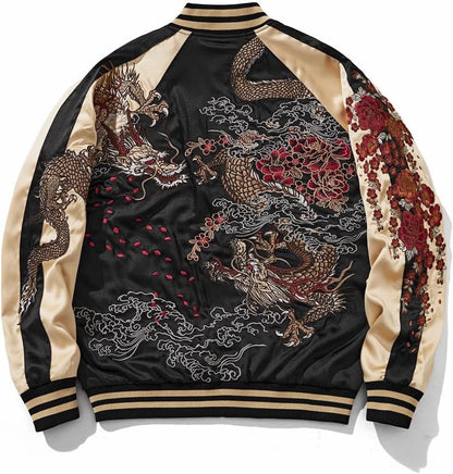 reversible Dragon Satin Bomber Jacket Japanese Vintage Windbreaker