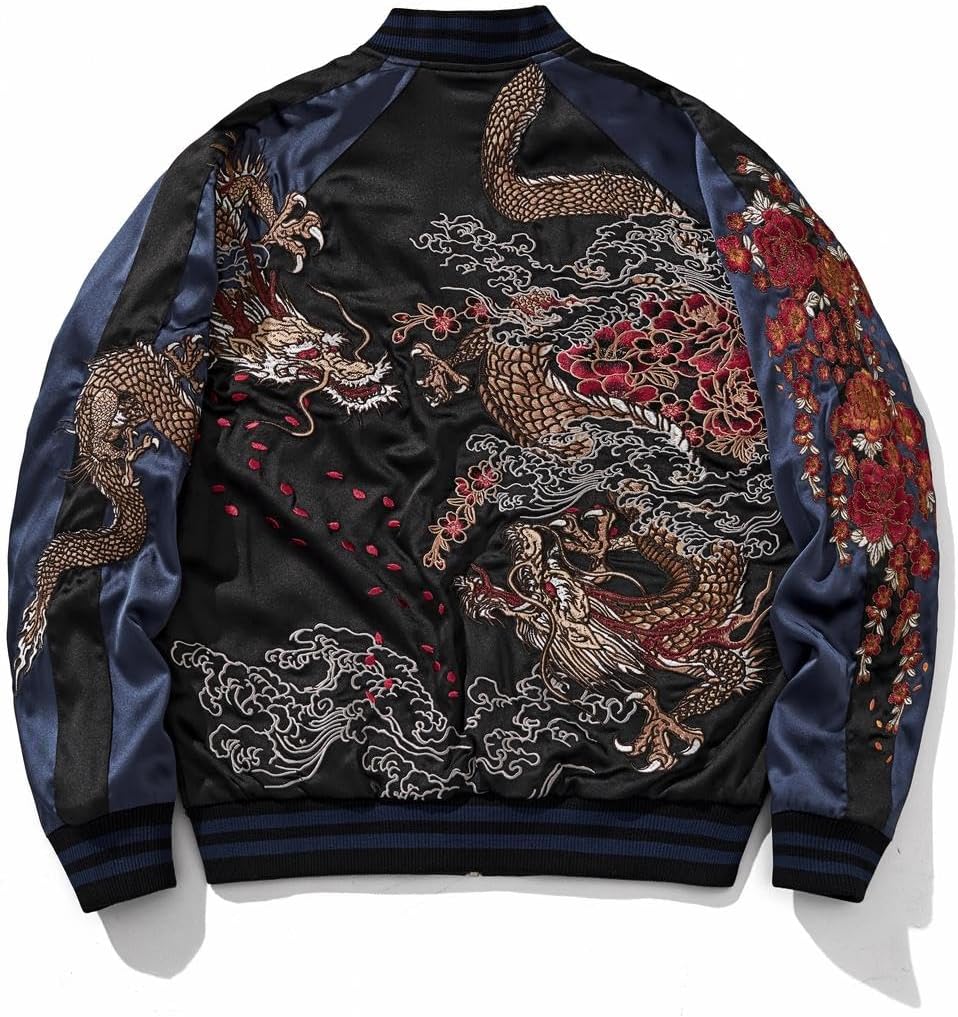 reversible Dragon Satin Bomber Jacket Japanese Vintage Windbreaker