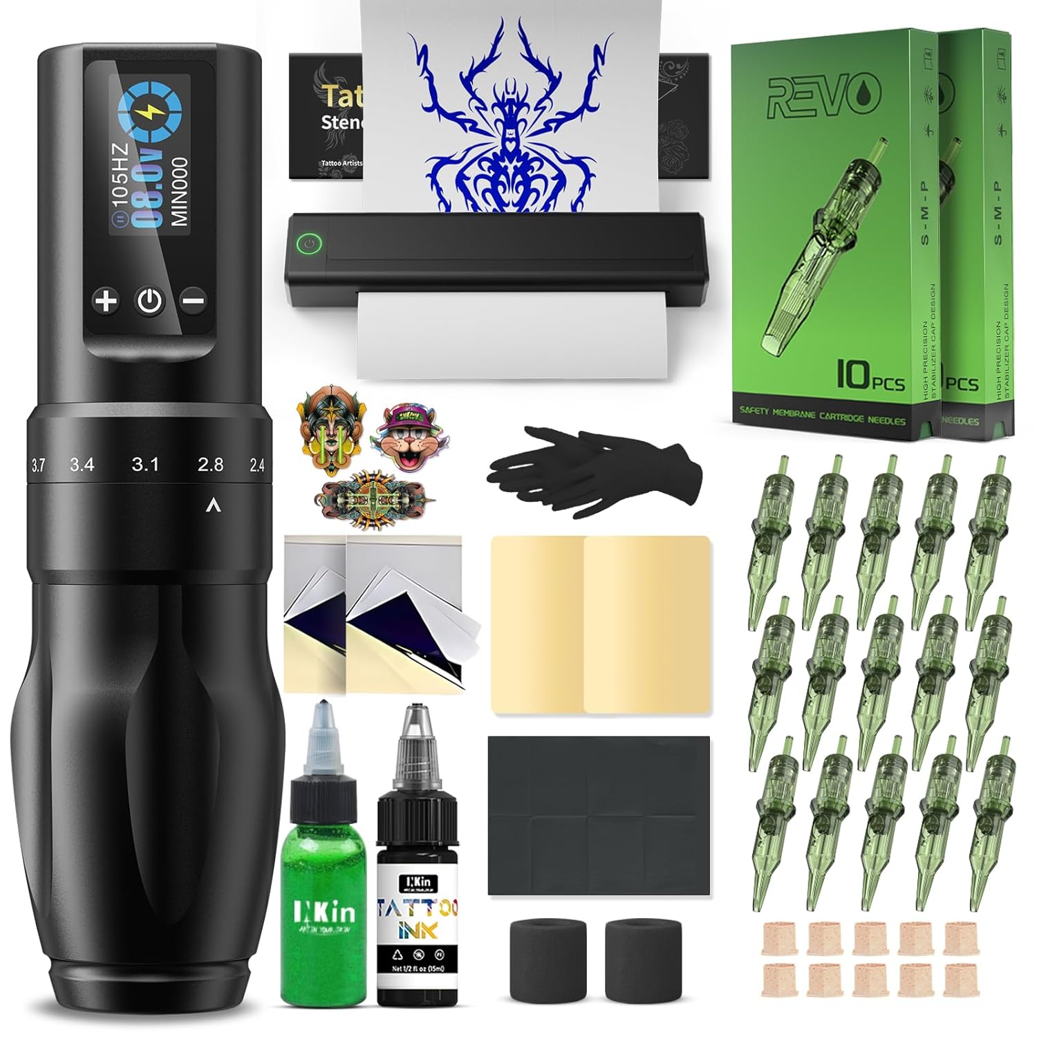 Tattoo Kit for Beginners with Stencil Printer & Gun - Full Set
