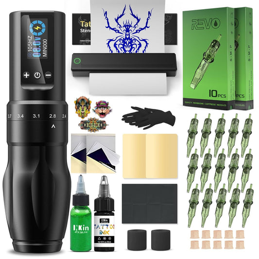 Tattoo Kit for Beginners with Stencil Printer & Gun - Full Set