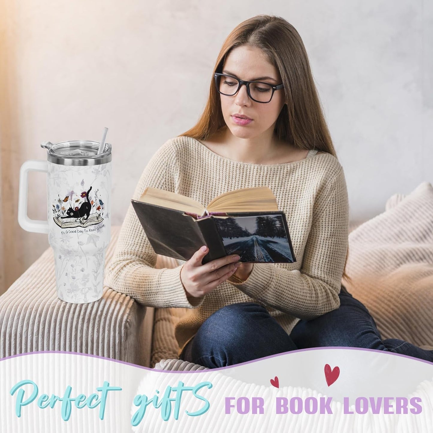 Skull Bookshelf Coffee Travel Mugs Christmas Insulated Cup Funny Gifts