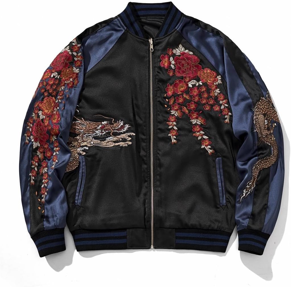 reversible Dragon Satin Bomber Jacket Japanese Vintage Windbreaker