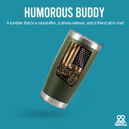 Motorcycle American Flag Vacuum Insulated Tumbler Travel Mug Gifts