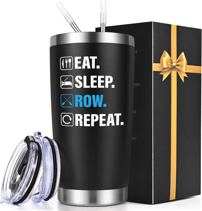 Eat Sleep Row Repeat Insulated Tumbler Funny Coffee Mug Cup Gifts
