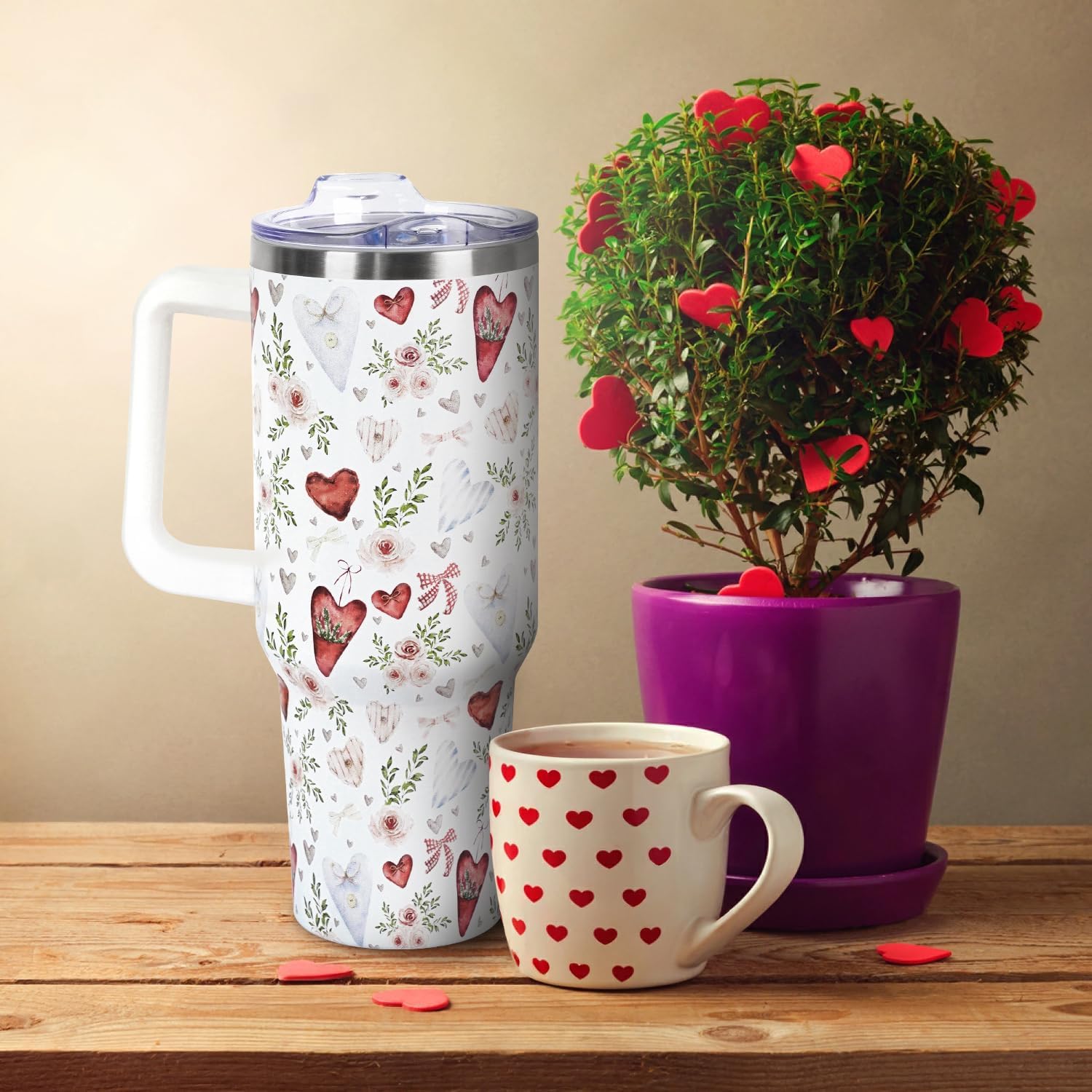Christmas 40 oz Tumbler with Handle and Straw Lid,Cute Valentine's Day Spring Gift for Her Women Girlfriend Wife Red Heart Floral Vacuum Insulated Leak Proof Stainless Steel Coffee Cup Mug (Copy) (Copy)