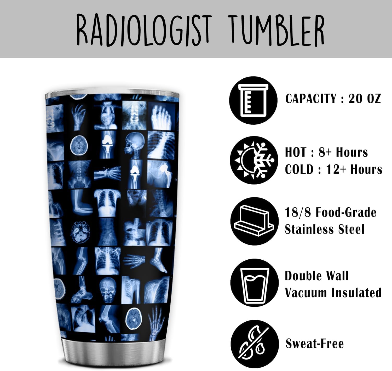 Radiologist Rad Tech 20 Oz Tumbler Metal,Mug Cupradiology Tech Gifts