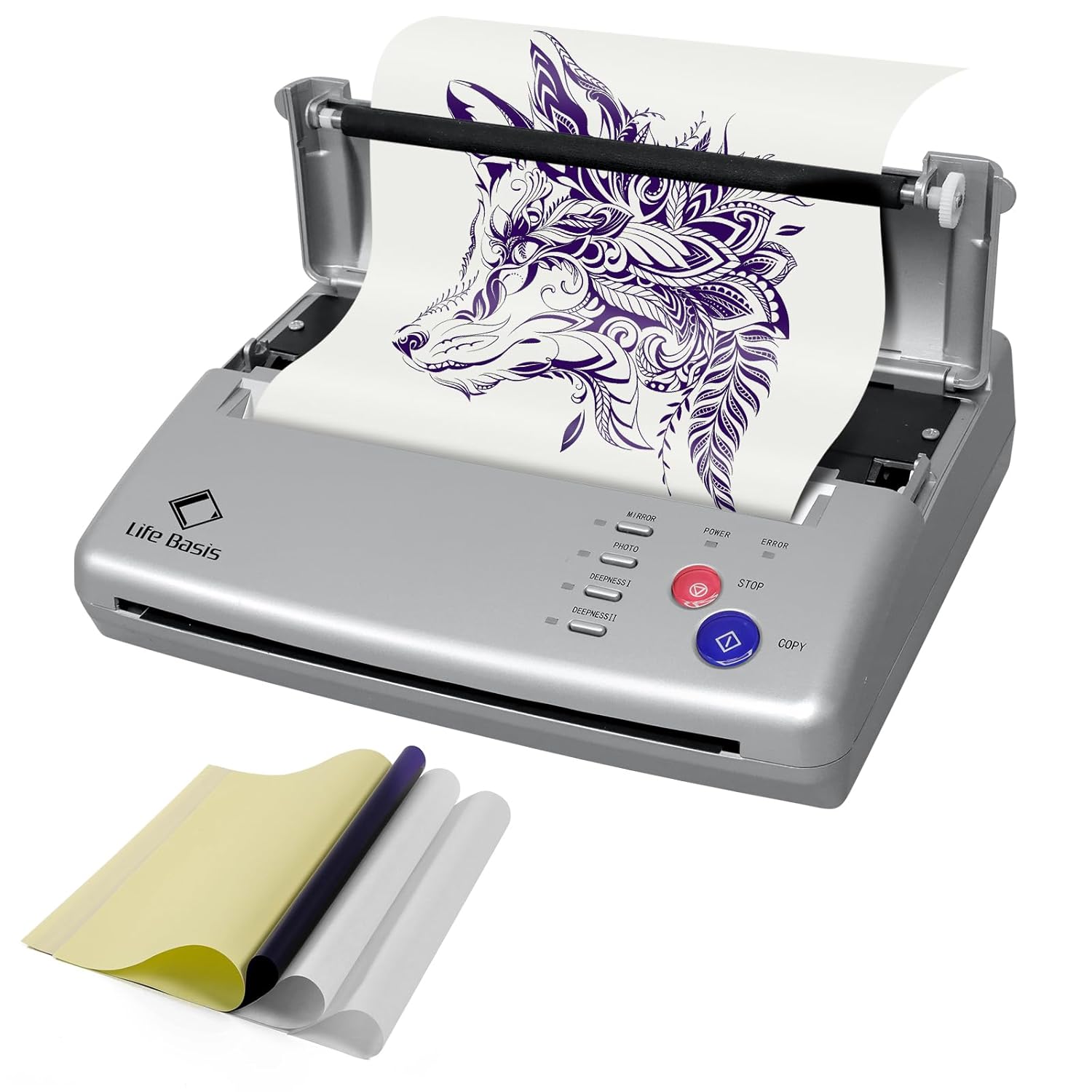 Silver Tattoo Printer With 20 Papers, Tattoo Stencil Printer